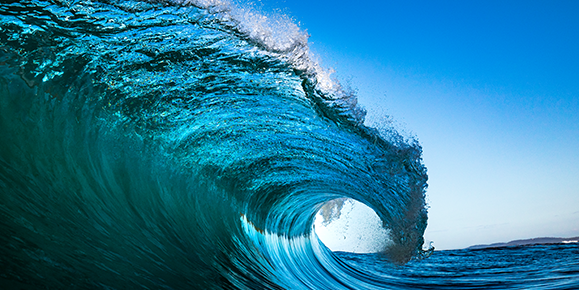 large blue curling ocean wave